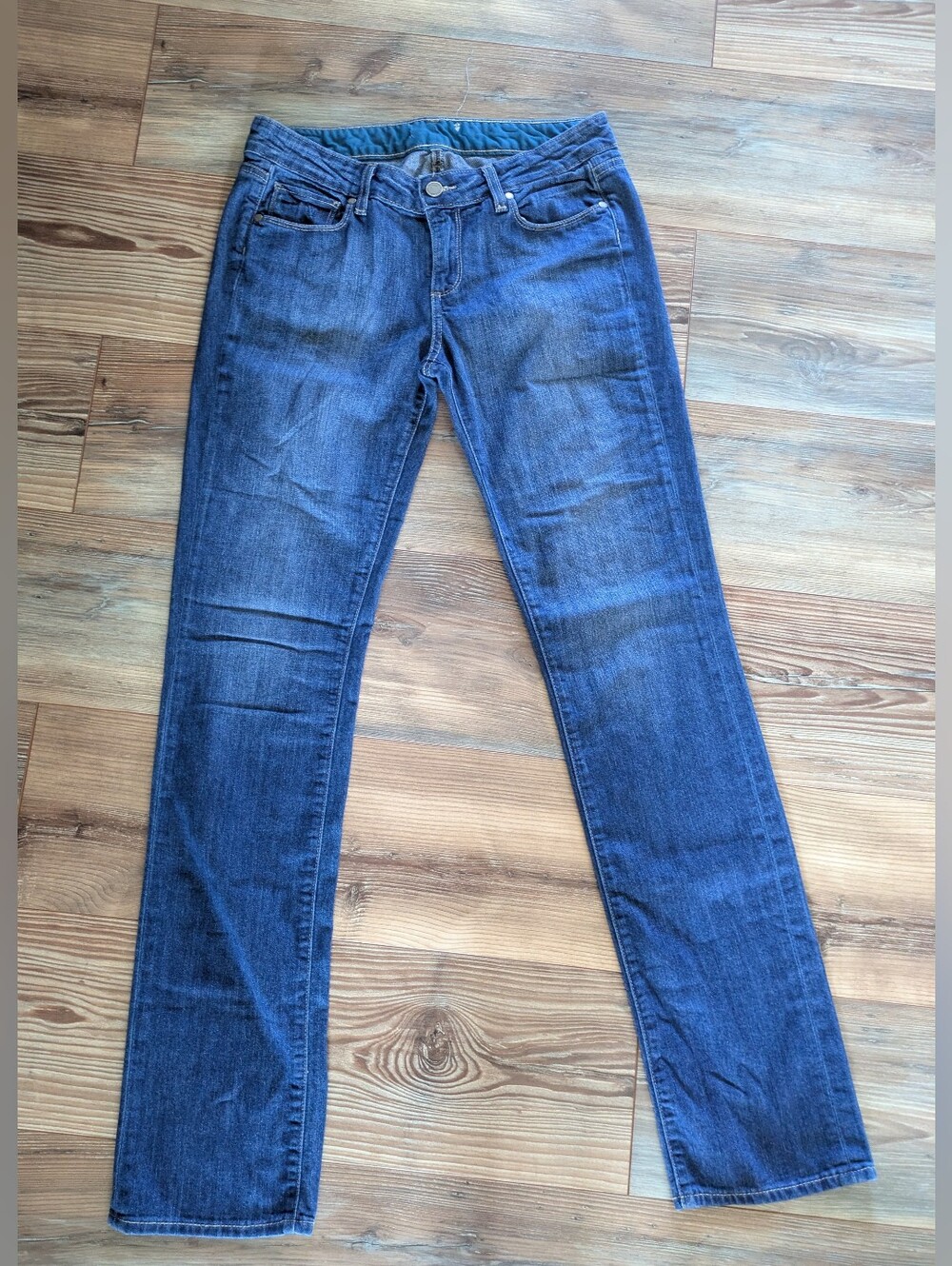 Paige Straight Leg Mid Rise Medium Wash Denim Jeans 29